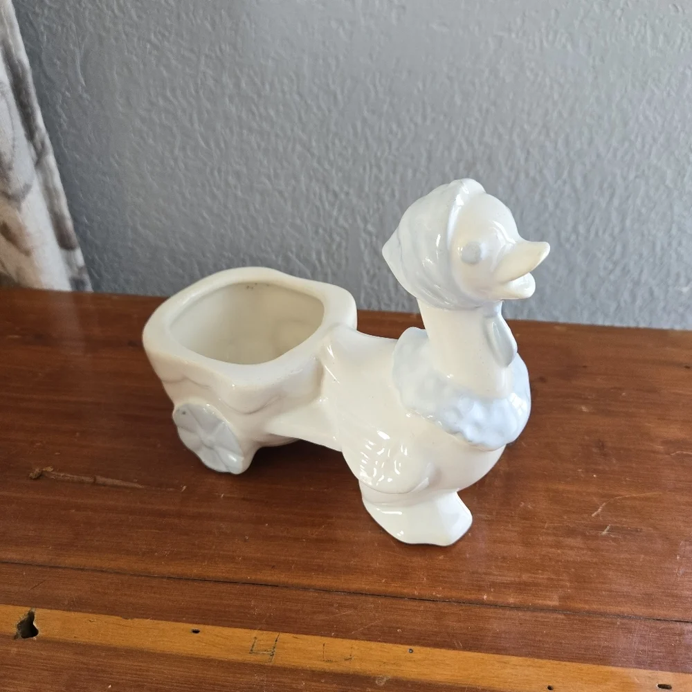 Ceramic Goose Duck with Wagon Vintage Planter Dish Decor